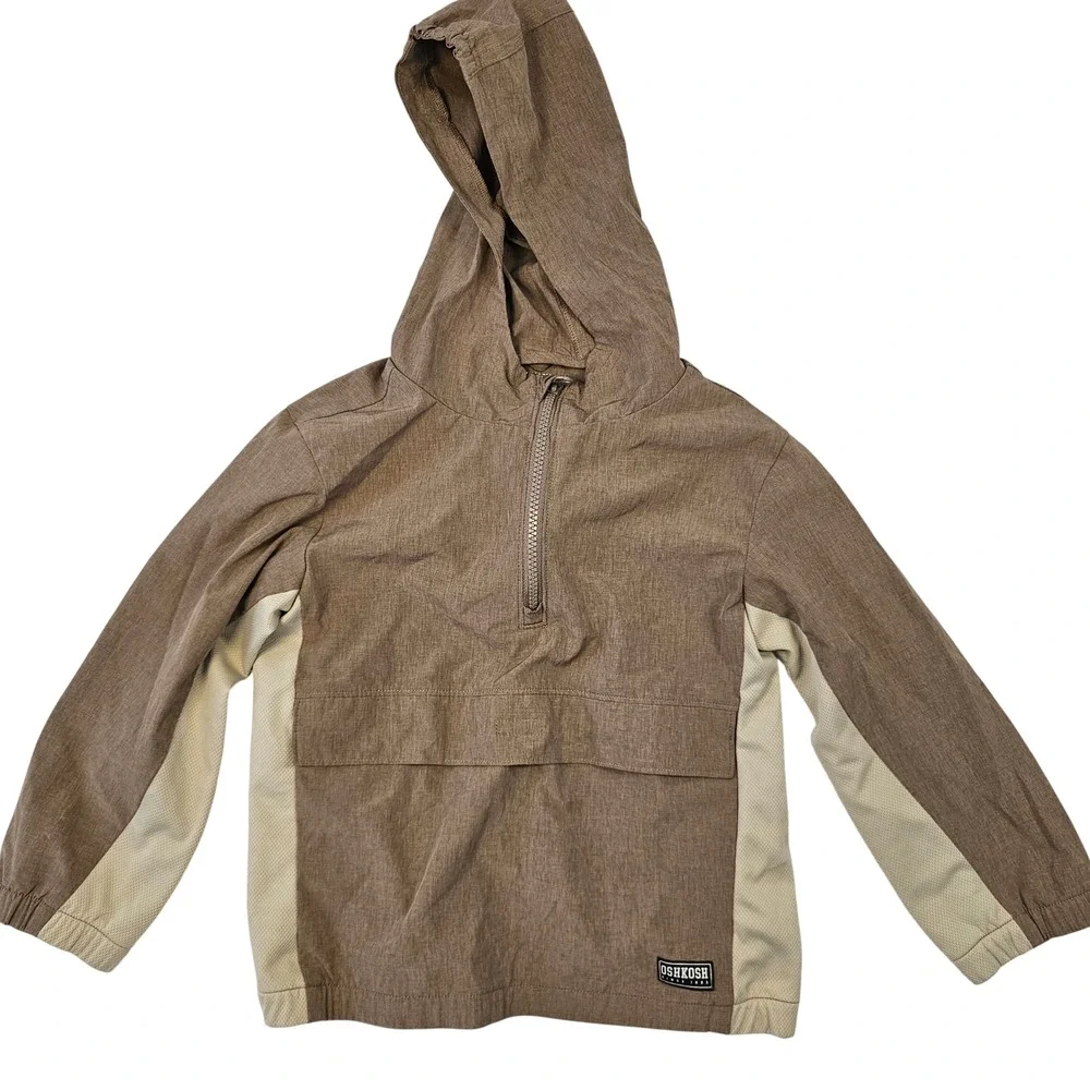 OshKosh B'gosh Boys Brown Heather Quarter ZipHooded Windbreaker Jacket Size 7/7A